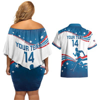 Custom USA Athletics Couples Matching Off Shoulder Short Dress and Hawaiian Shirt 2024 United States Flag Curve Style - Wonder Print Shop