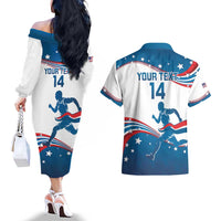 Custom USA Athletics Couples Matching Off The Shoulder Long Sleeve Dress and Hawaiian Shirt 2024 United States Flag Curve Style - Wonder Print Shop