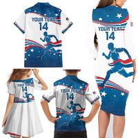 Custom USA Athletics Family Matching Long Sleeve Bodycon Dress and Hawaiian Shirt 2024 United States Flag Curve Style - Wonder Print Shop