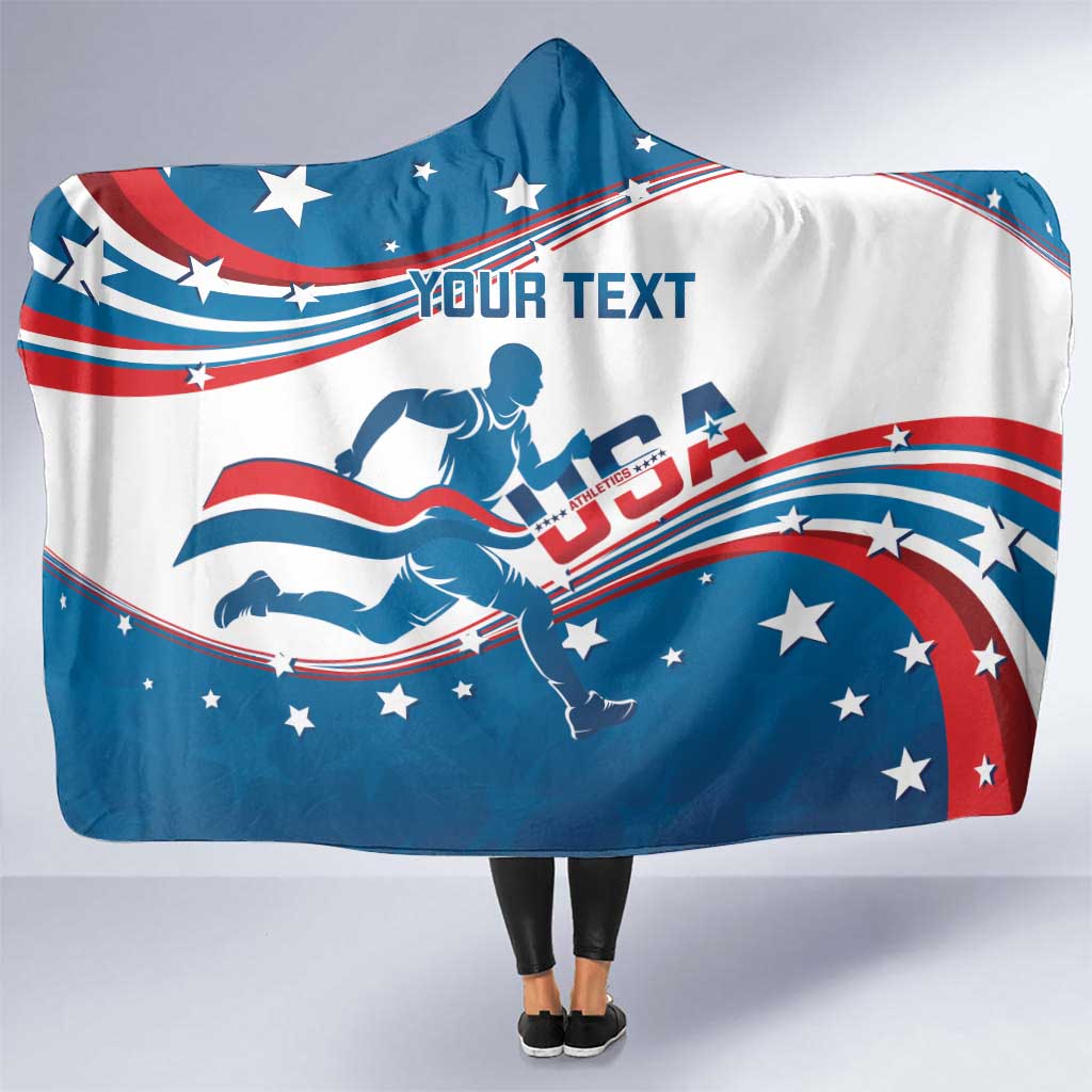 Custom USA Athletics Hooded Blanket 2024 United States Flag Curve Style