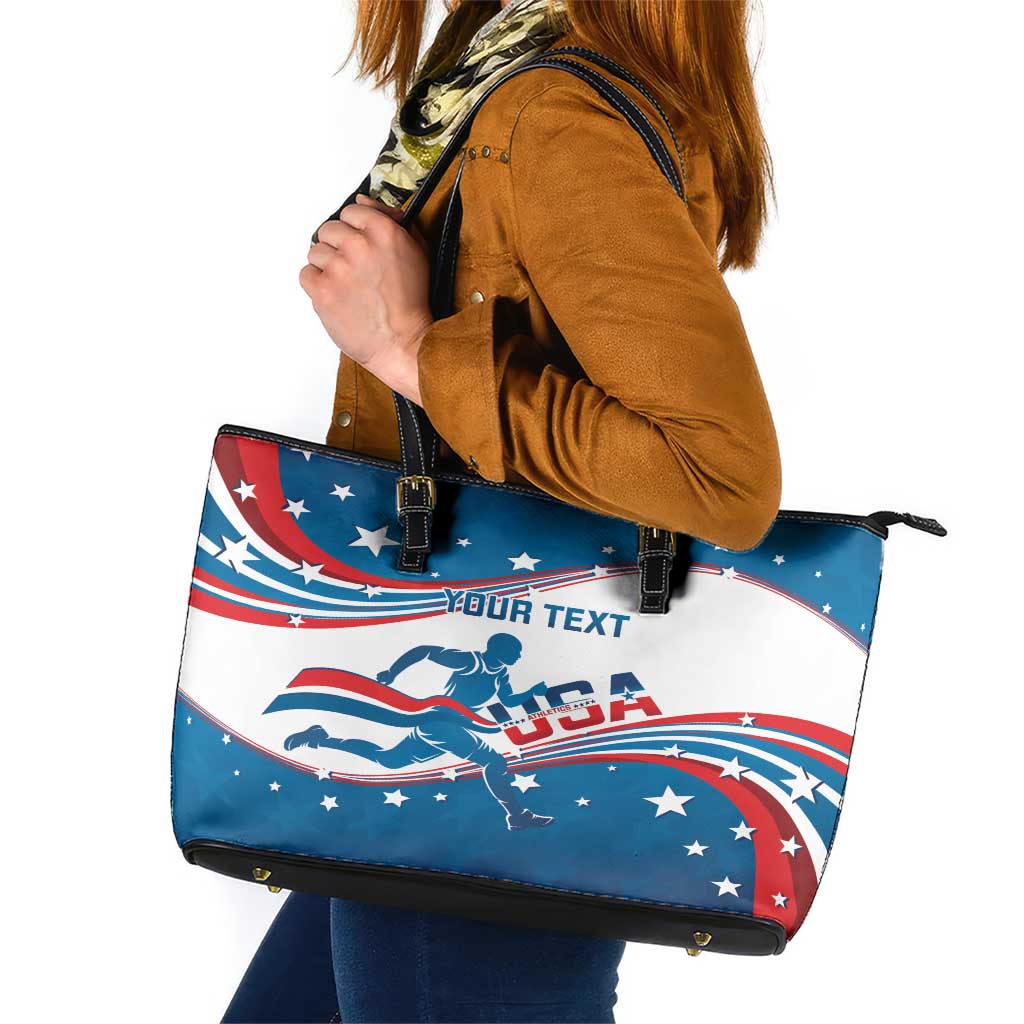 Custom USA Athletics Leather Tote Bag 2024 United States Flag Curve Style - Wonder Print Shop