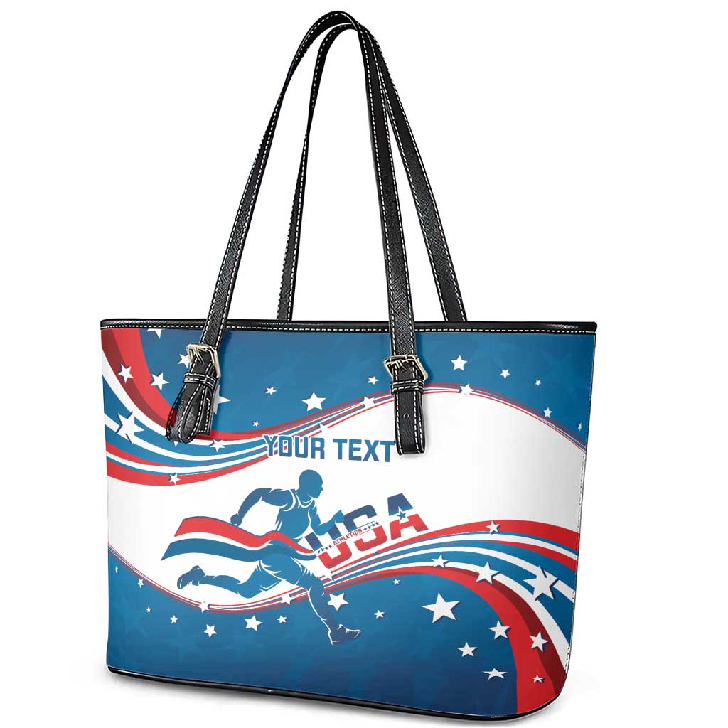Custom USA Athletics Leather Tote Bag 2024 United States Flag Curve Style - Wonder Print Shop