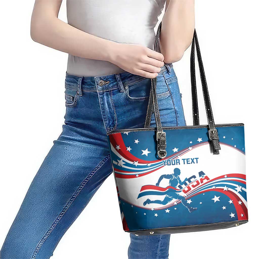 Custom USA Athletics Leather Tote Bag 2024 United States Flag Curve Style - Wonder Print Shop
