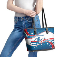 Custom USA Athletics Leather Tote Bag 2024 United States Flag Curve Style - Wonder Print Shop