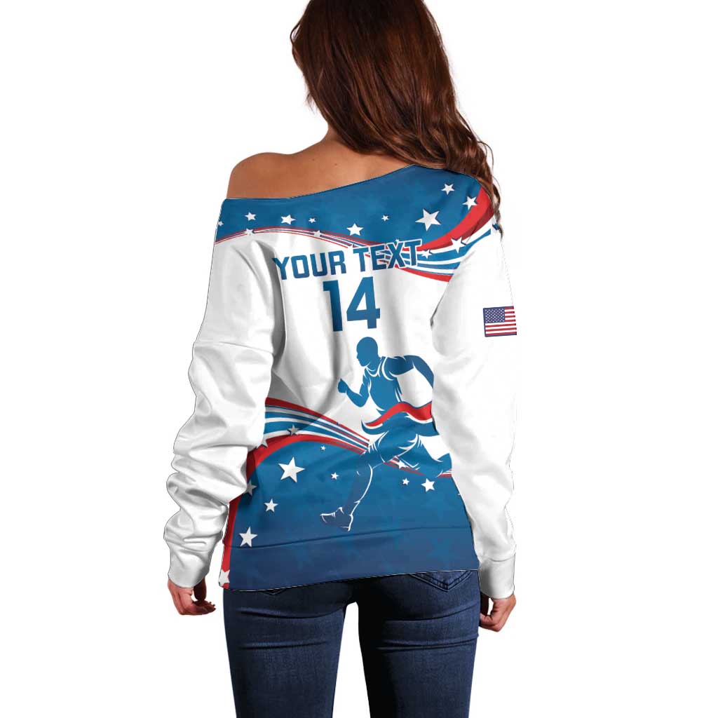 Custom USA Athletics Off Shoulder Sweater 2024 United States Flag Curve Style - Wonder Print Shop