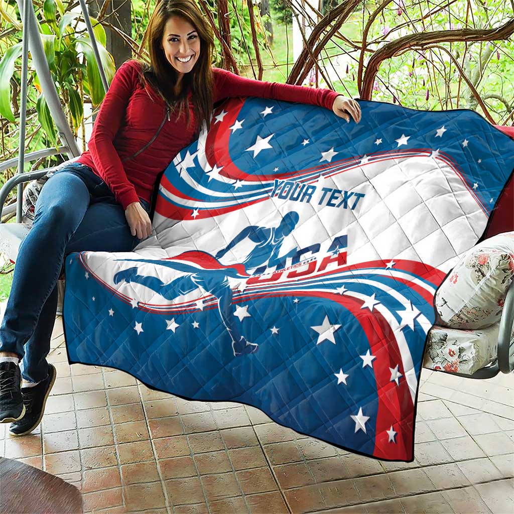 Custom USA Athletics Quilt 2024 United States Flag Curve Style - Wonder Print Shop