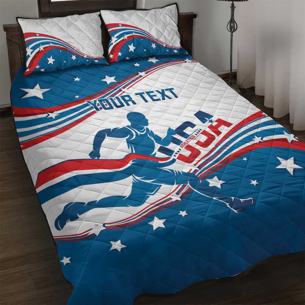 Custom USA Athletics Quilt Bed Set 2024 United States Flag Curve Style - Wonder Print Shop