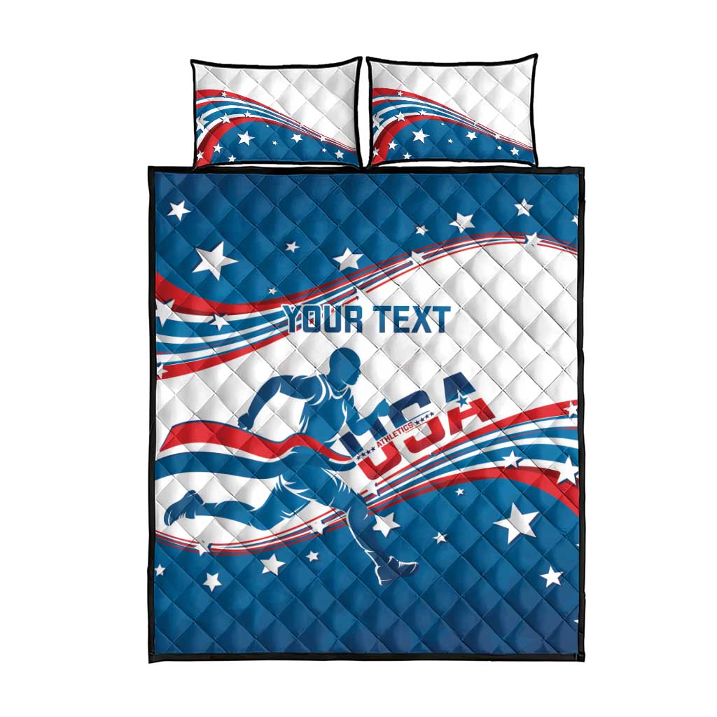 Custom USA Athletics Quilt Bed Set 2024 United States Flag Curve Style - Wonder Print Shop