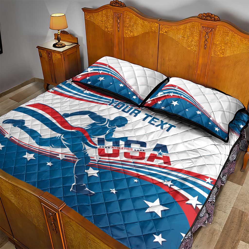 Custom USA Athletics Quilt Bed Set 2024 United States Flag Curve Style - Wonder Print Shop