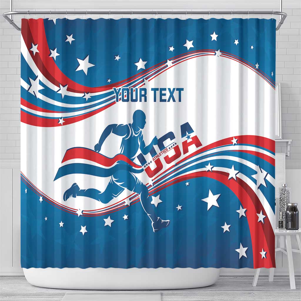 Custom USA Athletics Shower Curtain 2024 United States Flag Curve Style
