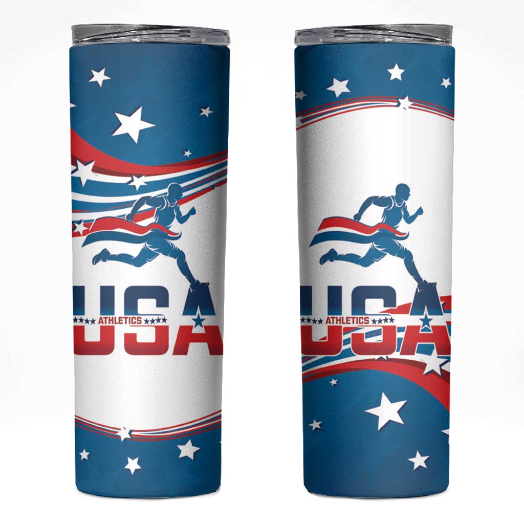 USA Athletics Skinny Tumbler 2024 United States Flag Curve Style - Wonder Print Shop