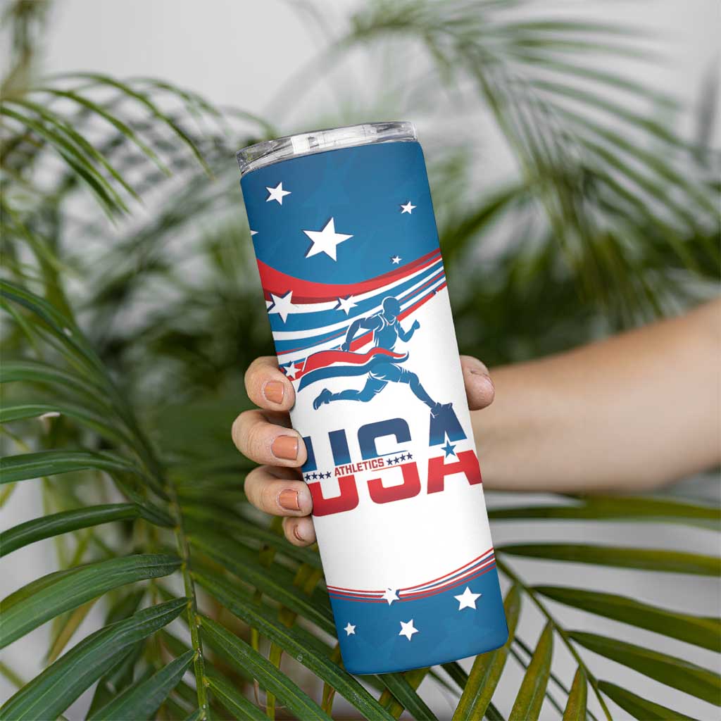 USA Athletics Skinny Tumbler 2024 United States Flag Curve Style - Wonder Print Shop