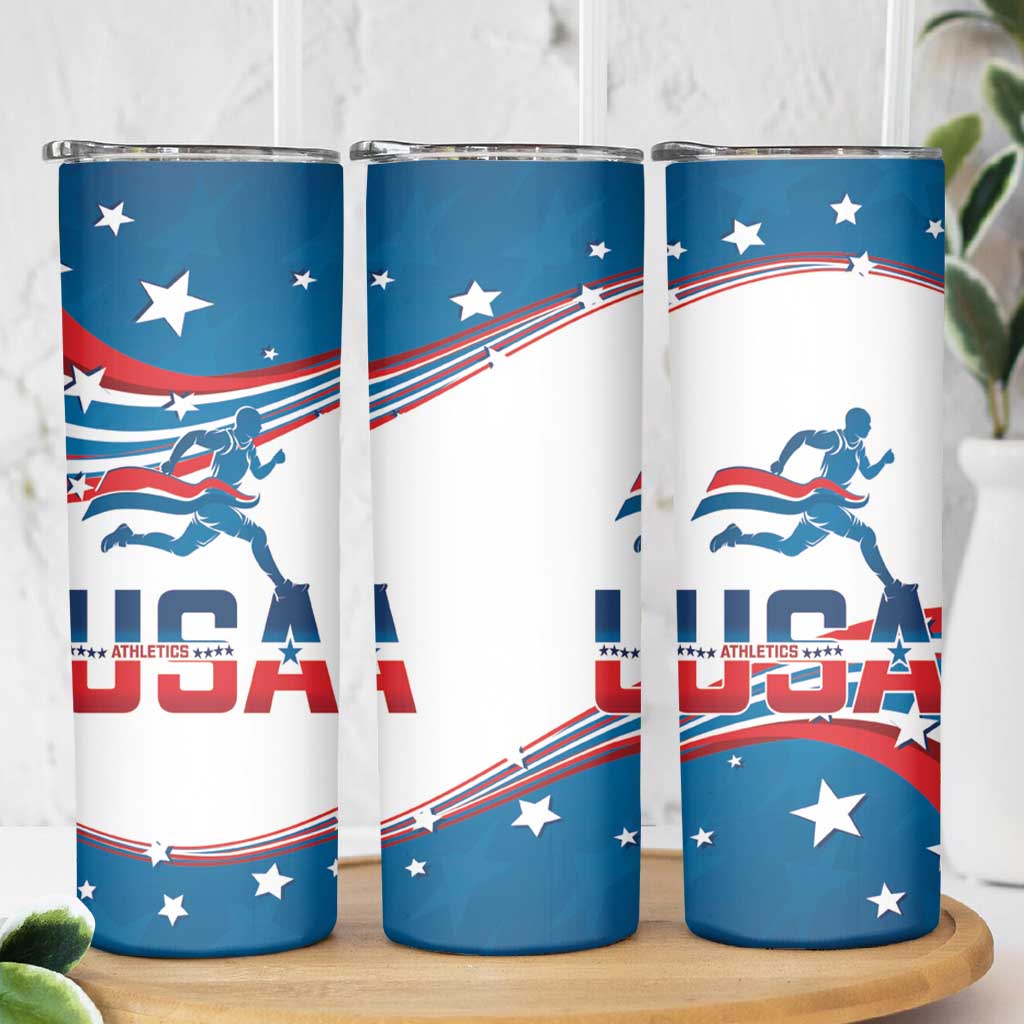 USA Athletics Skinny Tumbler 2024 United States Flag Curve Style - Wonder Print Shop