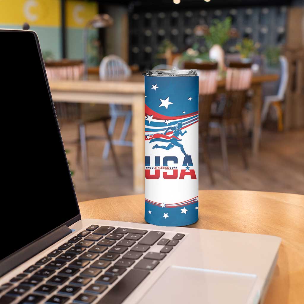 USA Athletics Skinny Tumbler 2024 United States Flag Curve Style - Wonder Print Shop