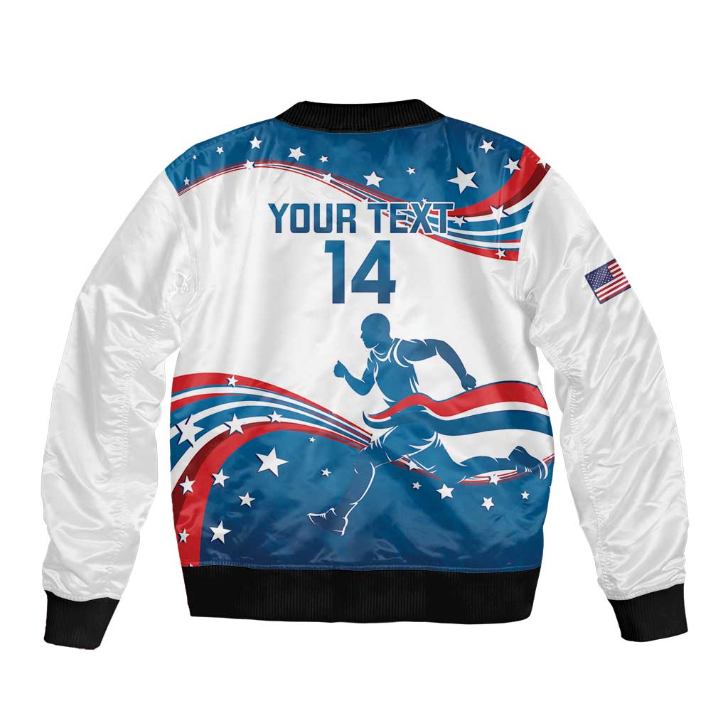 Custom USA Athletics Sleeve Zip Bomber Jacket 2024 United States Flag Curve Style - Wonder Print Shop
