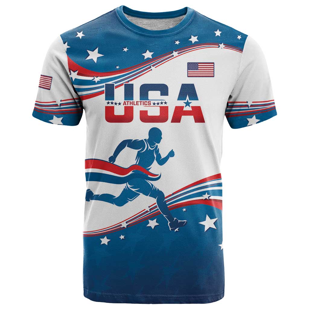 Custom USA Athletics T Shirt 2024 United States Flag Curve Style - Wonder Print Shop