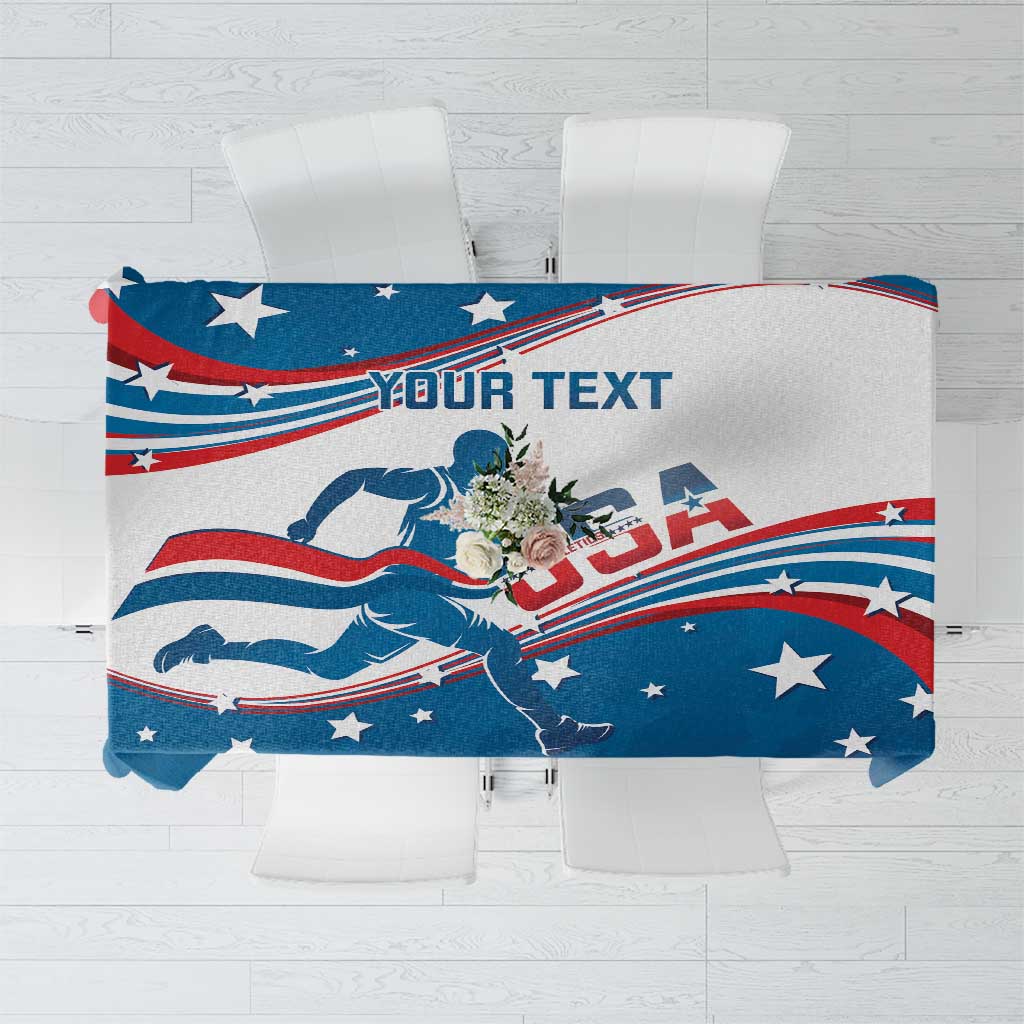 Custom USA Athletics Tablecloth 2024 United States Flag Curve Style - Wonder Print Shop
