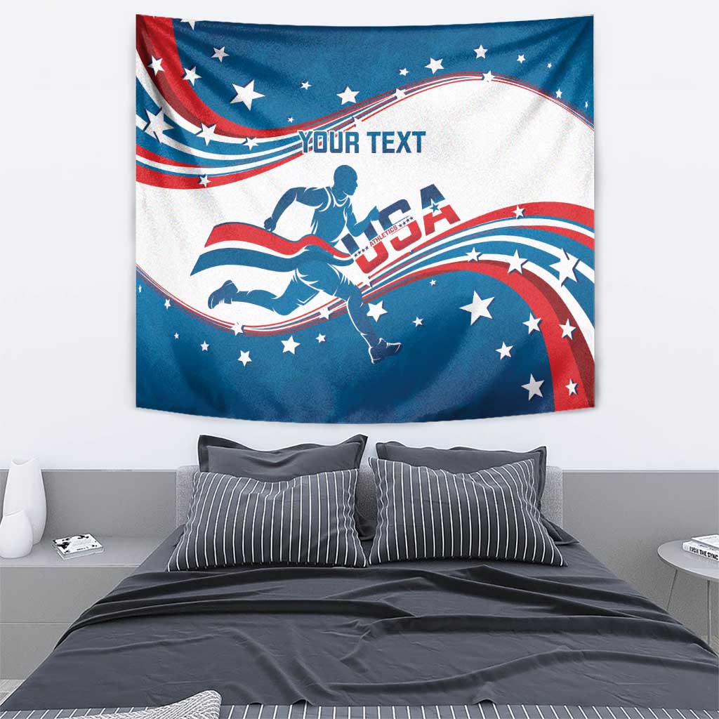 Custom USA Athletics Tapestry 2024 United States Flag Curve Style - Wonder Print Shop