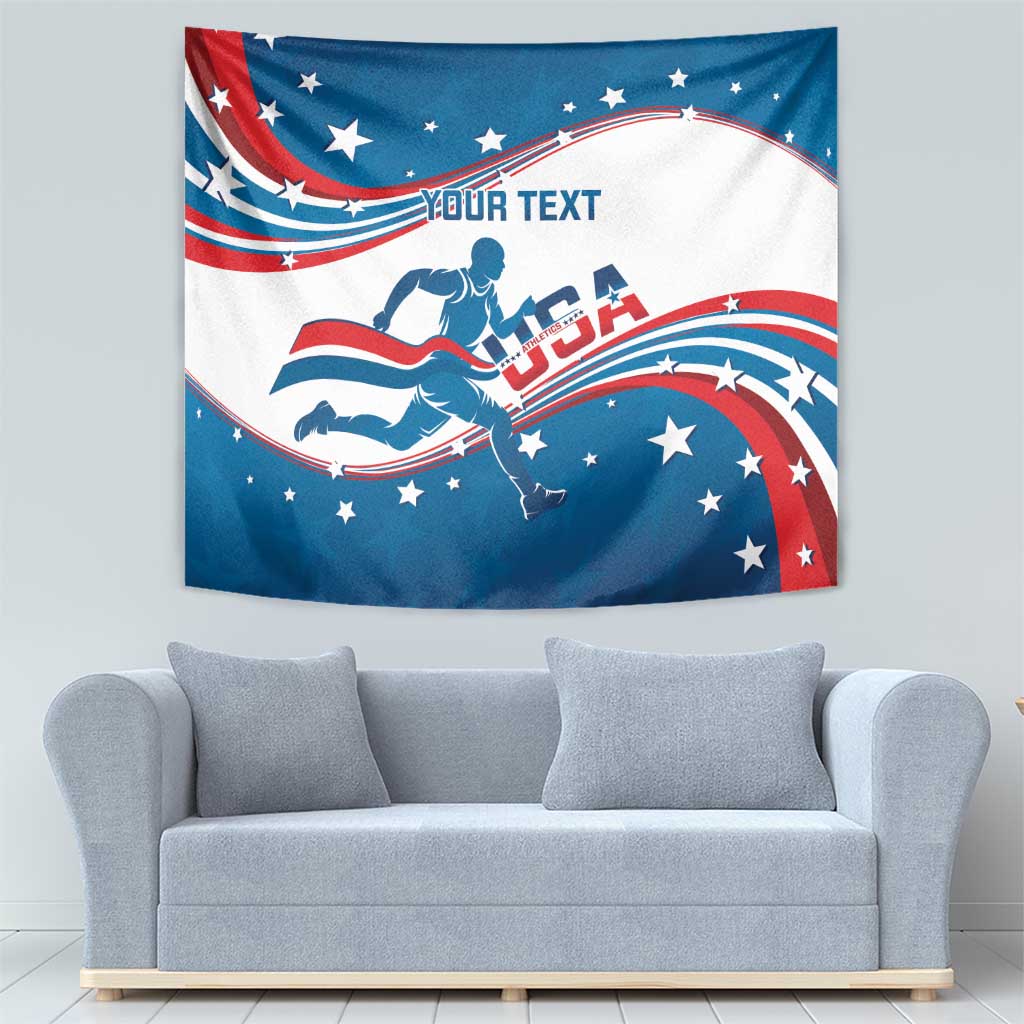 Custom USA Athletics Tapestry 2024 United States Flag Curve Style - Wonder Print Shop