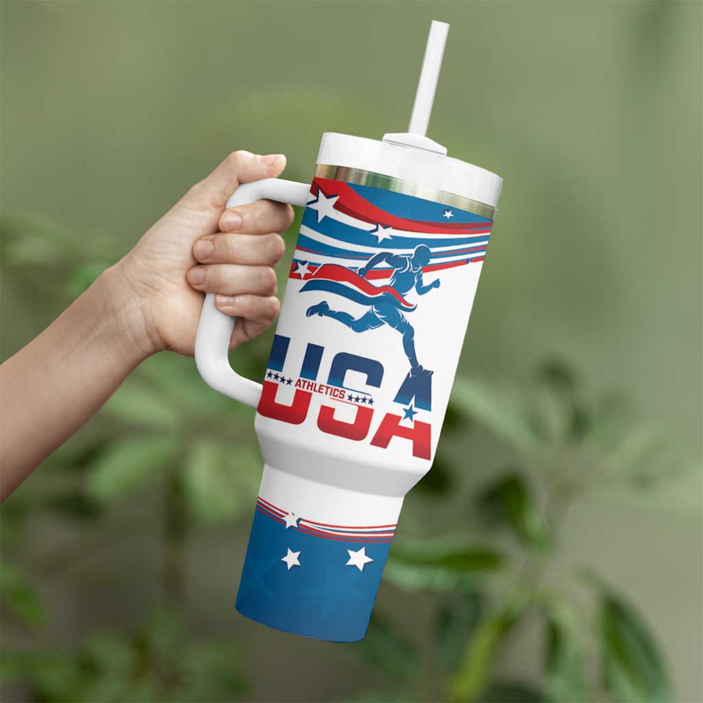 USA Athletics Tumbler With Handle 2024 United States Flag Curve Style - Wonder Print Shop