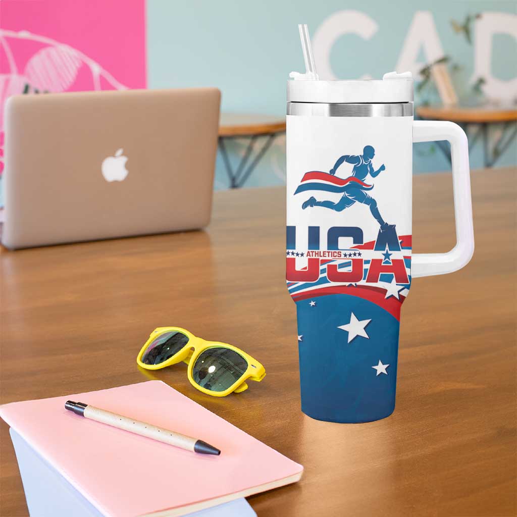 USA Athletics Tumbler With Handle 2024 United States Flag Curve Style - Wonder Print Shop