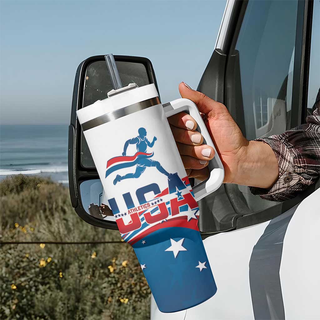 USA Athletics Tumbler With Handle 2024 United States Flag Curve Style - Wonder Print Shop