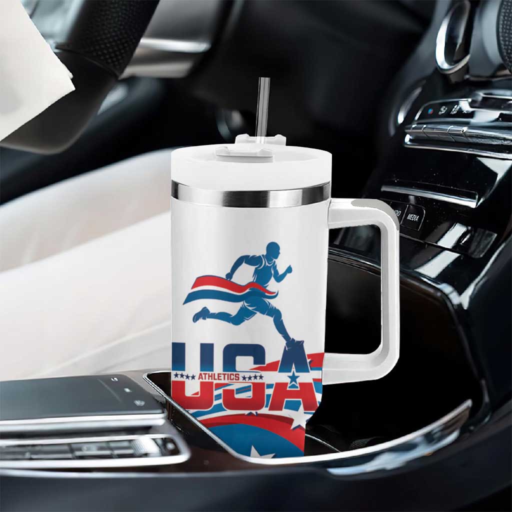 USA Athletics Tumbler With Handle 2024 United States Flag Curve Style - Wonder Print Shop