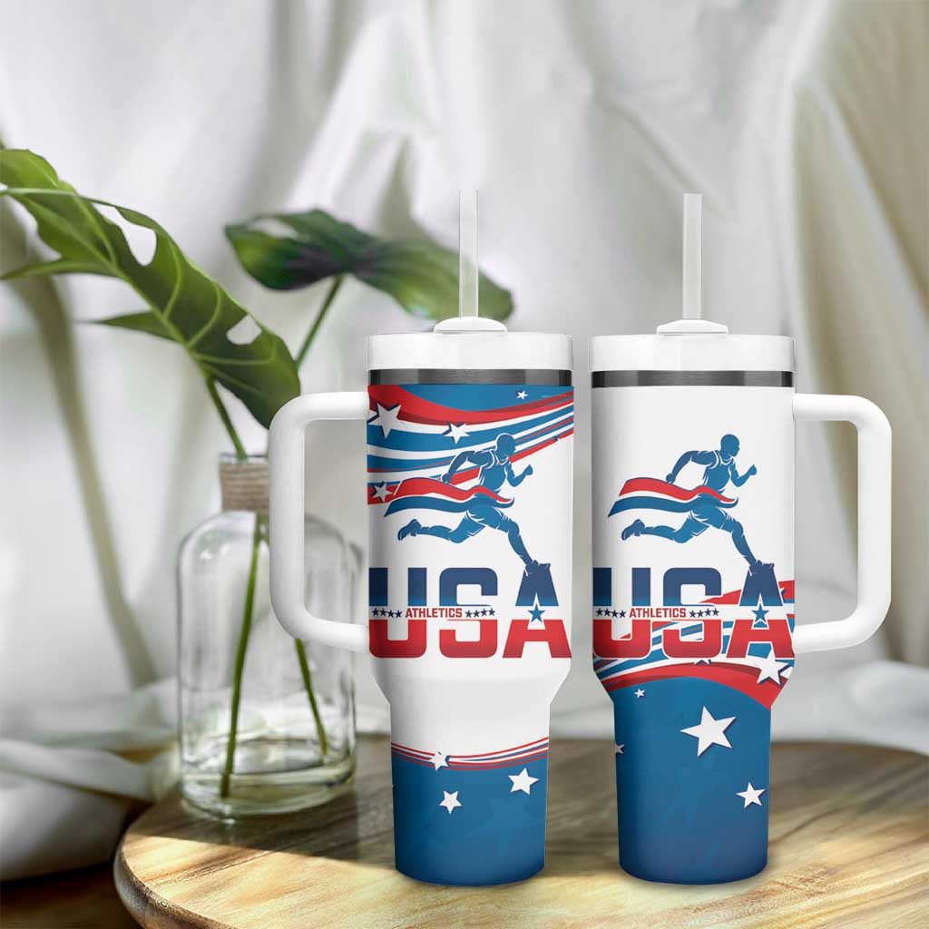 USA Athletics Tumbler With Handle 2024 United States Flag Curve Style - Wonder Print Shop