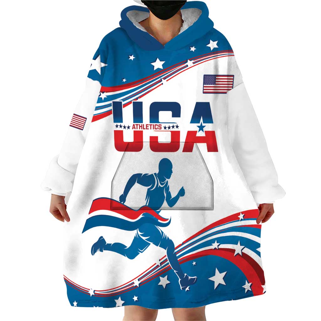 Custom USA Athletics Wearable Blanket Hoodie 2024 United States Flag Curve Style - Wonder Print Shop