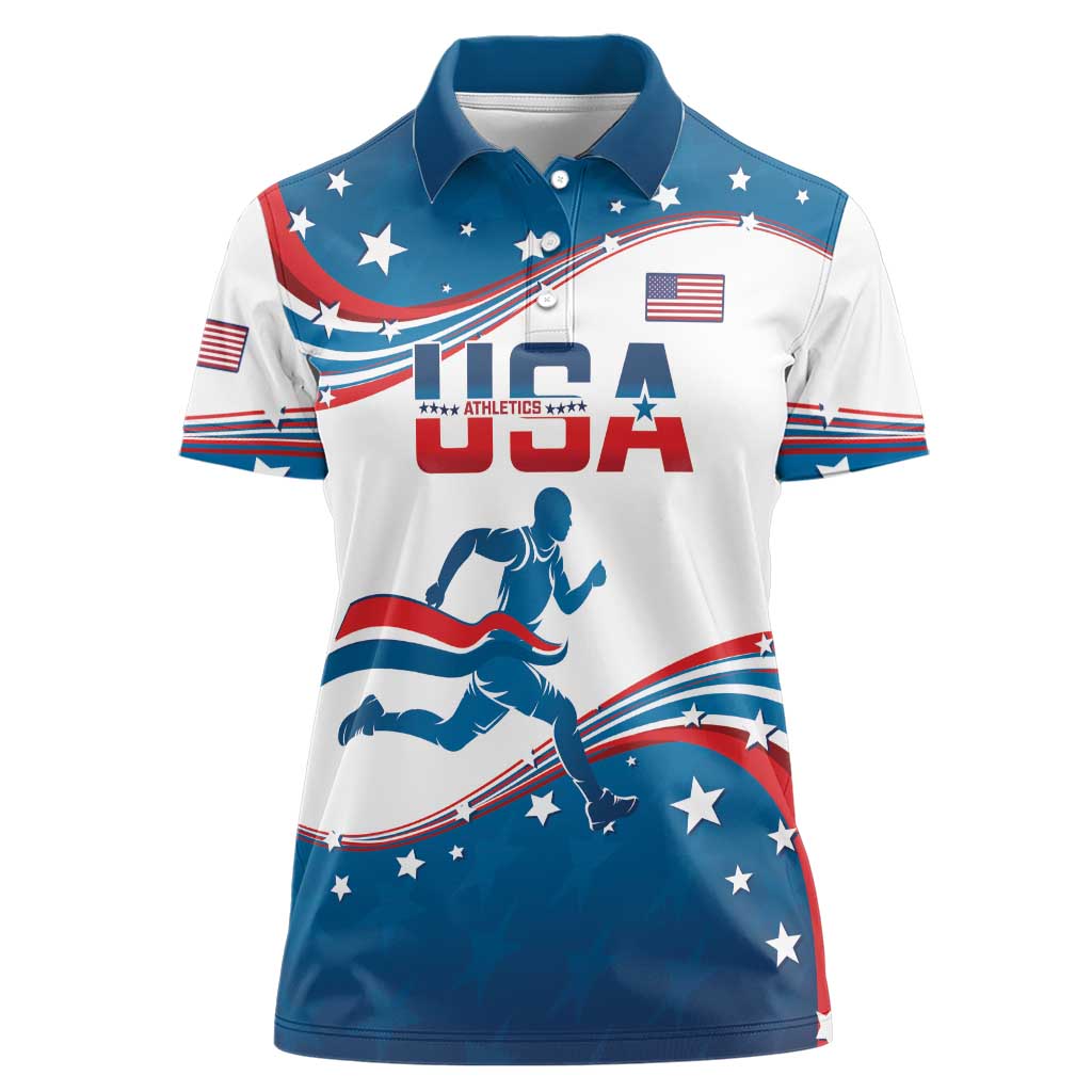 Custom USA Athletics Women Polo Shirt 2024 United States Flag Curve Style - Wonder Print Shop