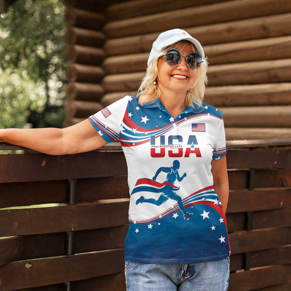 Custom USA Athletics Women Polo Shirt 2024 United States Flag Curve Style - Wonder Print Shop
