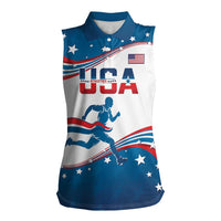 Custom USA Athletics Women Sleeveless Polo Shirt 2024 United States Flag Curve Style - Wonder Print Shop