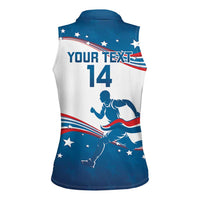 Custom USA Athletics Women Sleeveless Polo Shirt 2024 United States Flag Curve Style - Wonder Print Shop