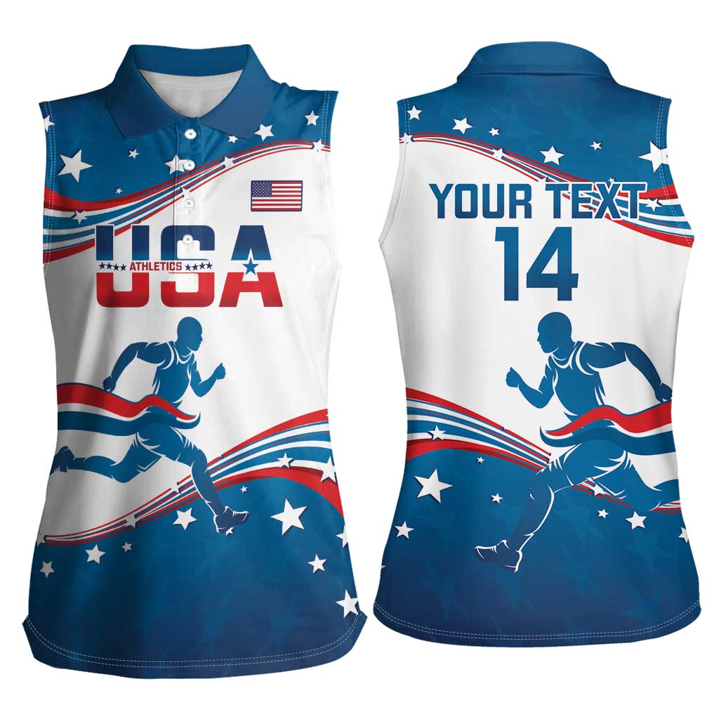 Custom USA Athletics Women Sleeveless Polo Shirt 2024 United States Flag Curve Style - Wonder Print Shop