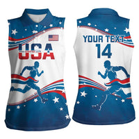 Custom USA Athletics Women Sleeveless Polo Shirt 2024 United States Flag Curve Style - Wonder Print Shop