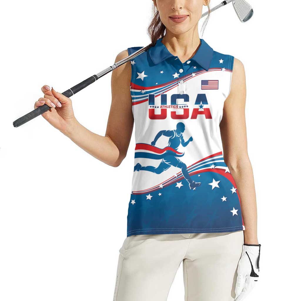 Custom USA Athletics Women Sleeveless Polo Shirt 2024 United States Flag Curve Style - Wonder Print Shop