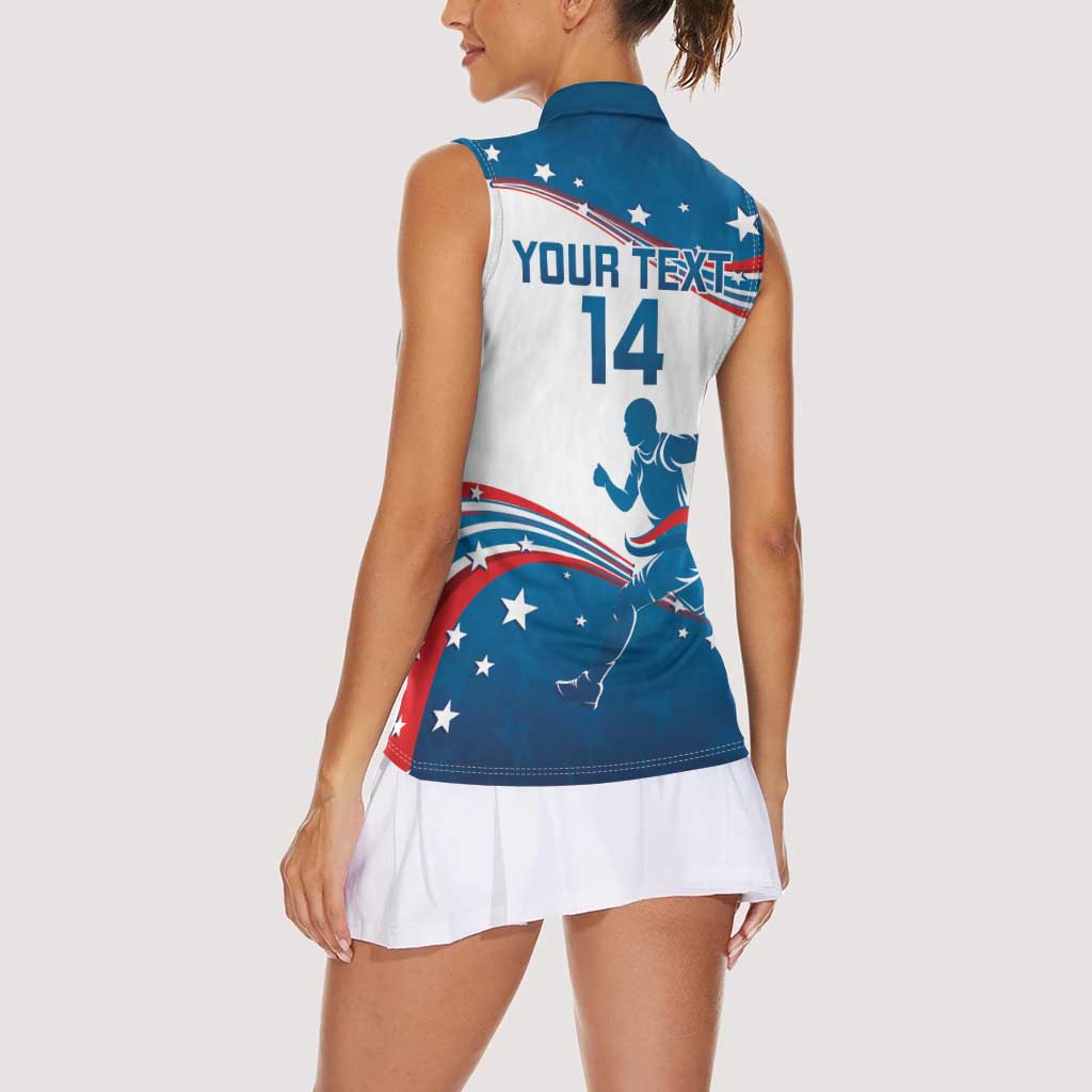 Custom USA Athletics Women Sleeveless Polo Shirt 2024 United States Flag Curve Style - Wonder Print Shop