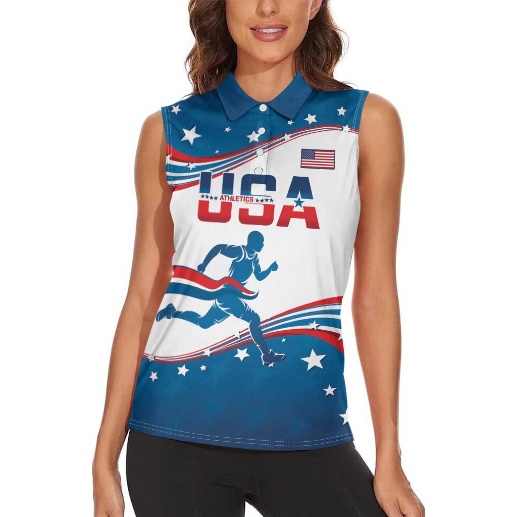 Custom USA Athletics Women Sleeveless Polo Shirt 2024 United States Flag Curve Style - Wonder Print Shop