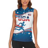 Custom USA Athletics Women Sleeveless Polo Shirt 2024 United States Flag Curve Style - Wonder Print Shop