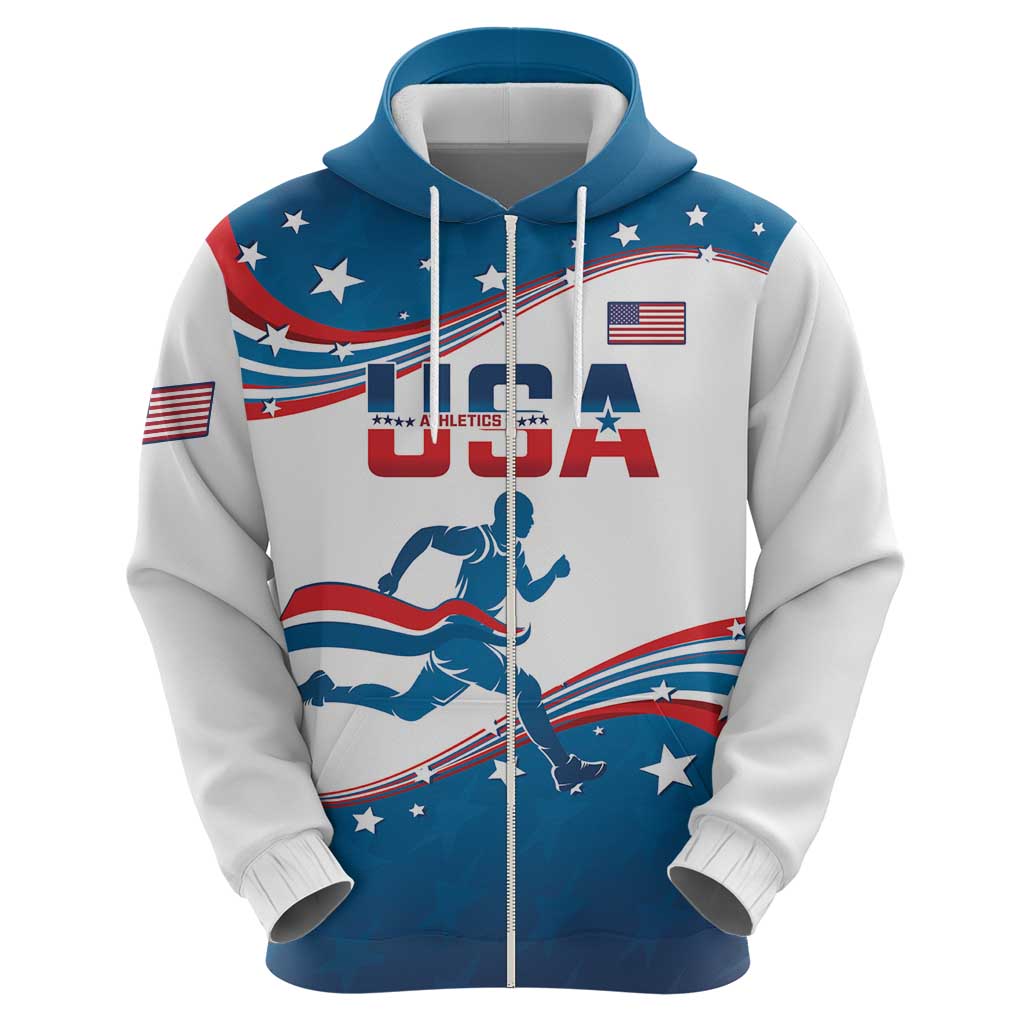 Custom USA Athletics Zip Hoodie 2024 United States Flag Curve Style - Wonder Print Shop