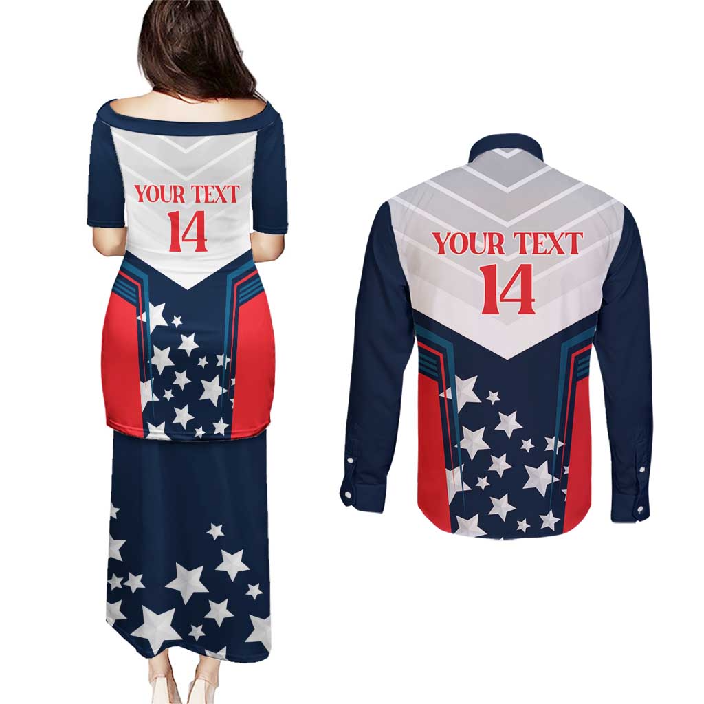 Custom USA Athletics Couples Matching Puletasi and Long Sleeve Button Shirt 2024 United States Champions Proud - Wonder Print Shop