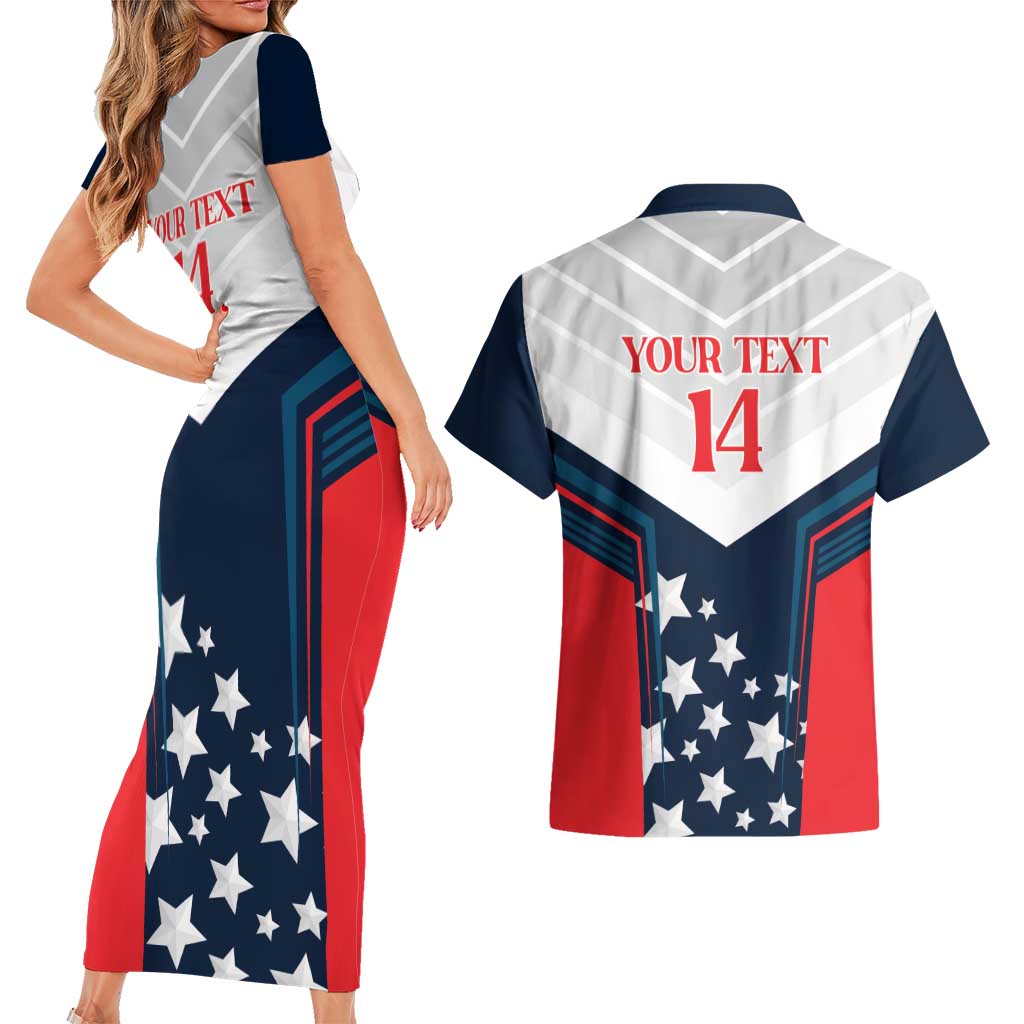 Custom USA Athletics Couples Matching Short Sleeve Bodycon Dress and Hawaiian Shirt 2024 United States Champions Proud - Wonder Print Shop