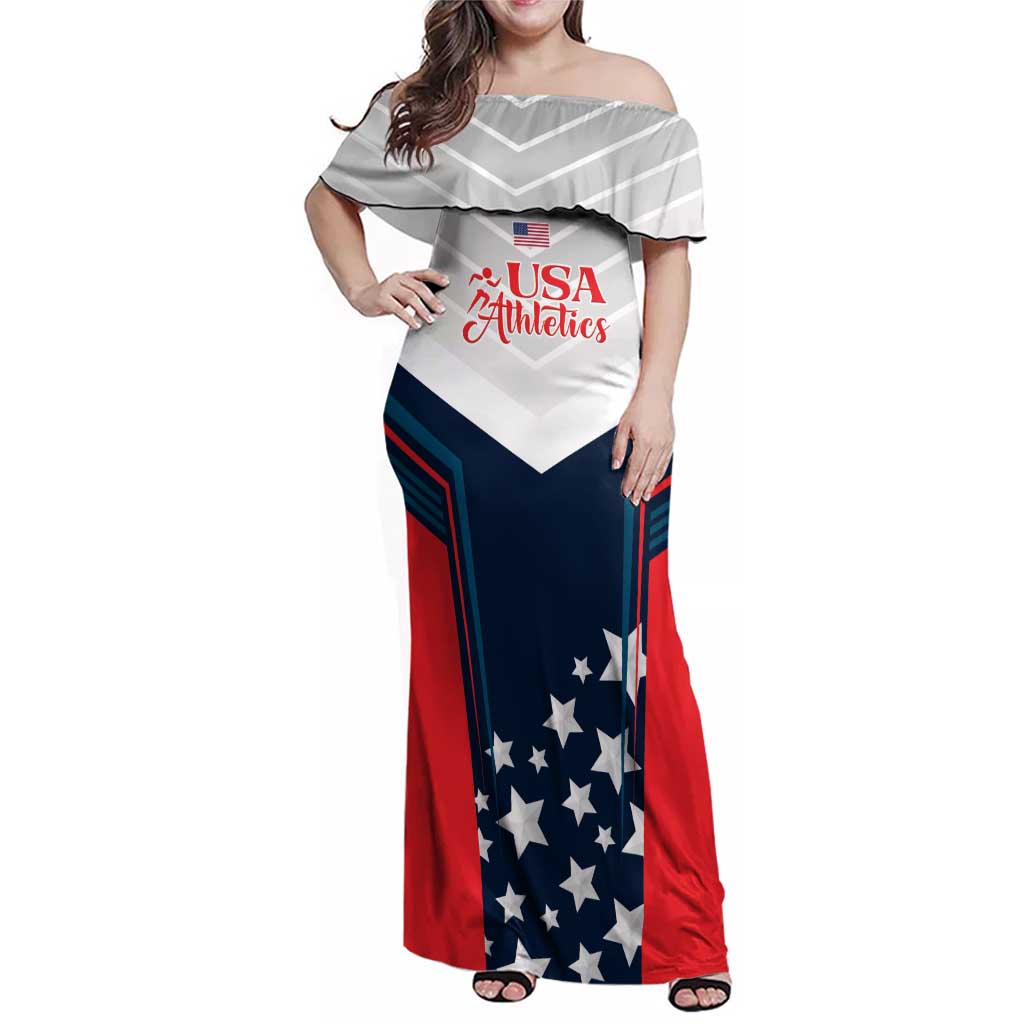 Custom USA Athletics Family Matching Off Shoulder Maxi Dress and Hawaiian Shirt 2024 United States Champions Proud - Wonder Print Shop
