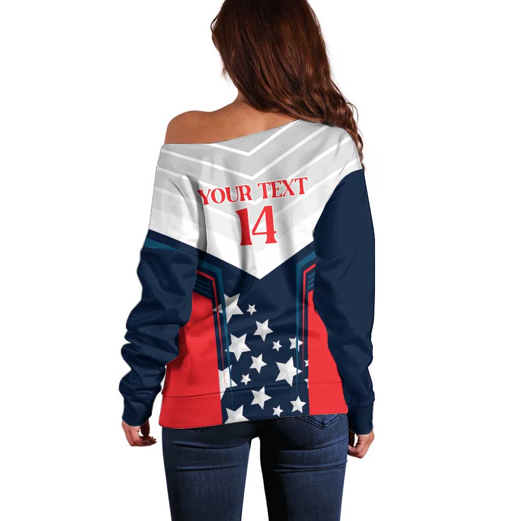 Custom USA Athletics Off Shoulder Sweater 2024 United States Champions Proud - Wonder Print Shop