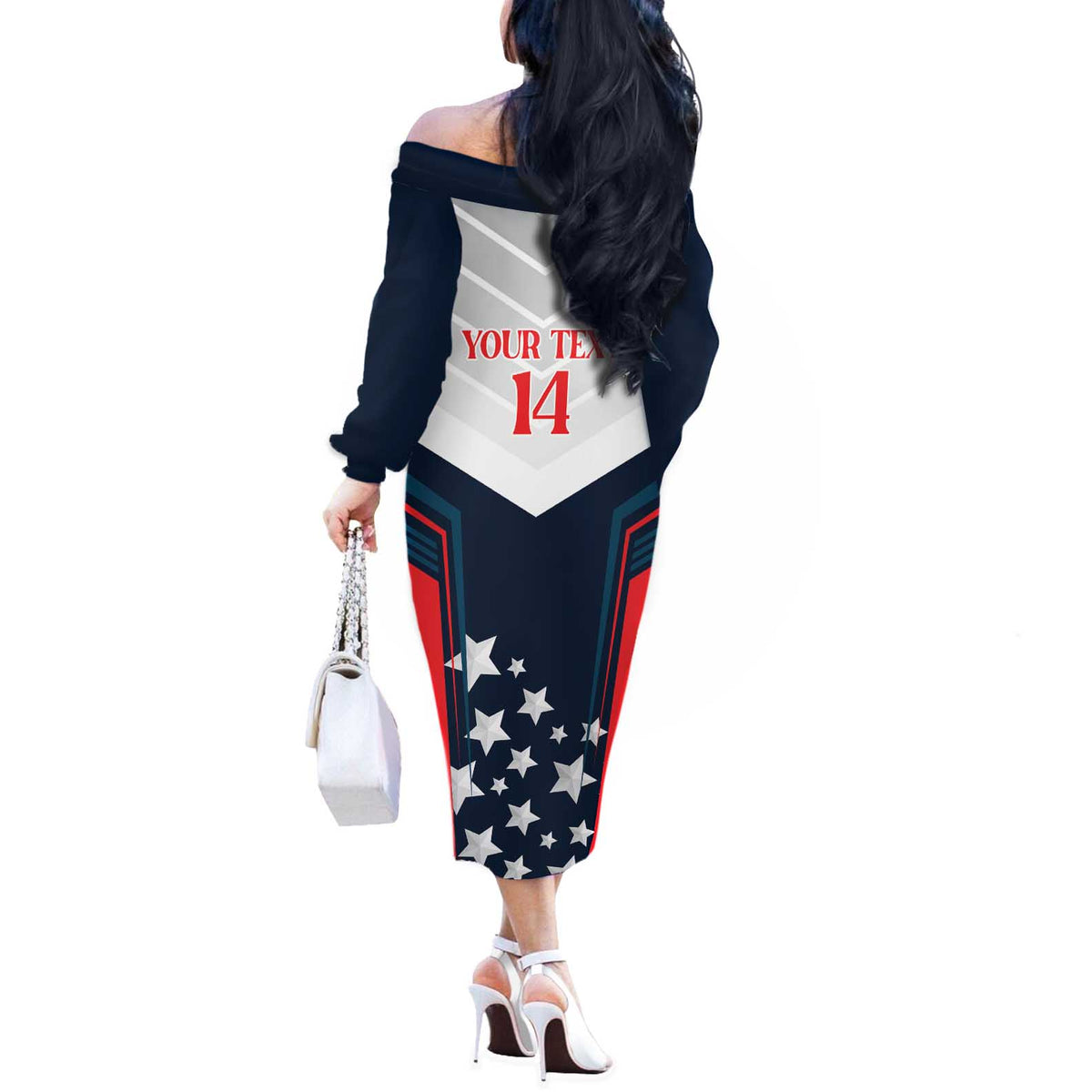 Custom USA Athletics Off The Shoulder Long Sleeve Dress 2024 United States Champions Proud - Wonder Print Shop