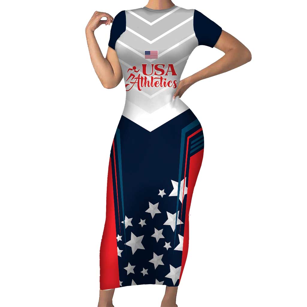 Custom USA Athletics Short Sleeve Bodycon Dress 2024 United States Champions Proud - Wonder Print Shop