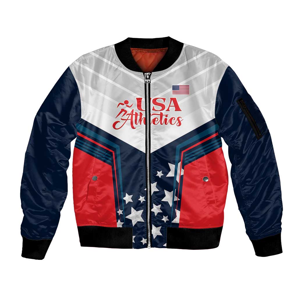 Custom USA Athletics Sleeve Zip Bomber Jacket 2024 United States Champions Proud - Wonder Print Shop