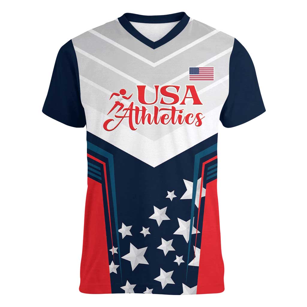 Custom USA Athletics Women V-Neck T-Shirt 2024 United States Champions Proud - Wonder Print Shop