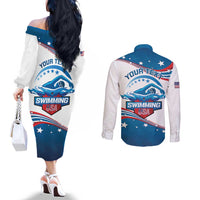 Personalized USA Swimming Couples Matching Off The Shoulder Long Sleeve Dress and Long Sleeve Button Shirt 2024 We Are The Champions