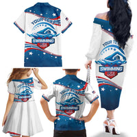 Personalized USA Swimming Family Matching Off The Shoulder Long Sleeve Dress and Hawaiian Shirt 2024 We Are The Champions - Wonder Print Shop